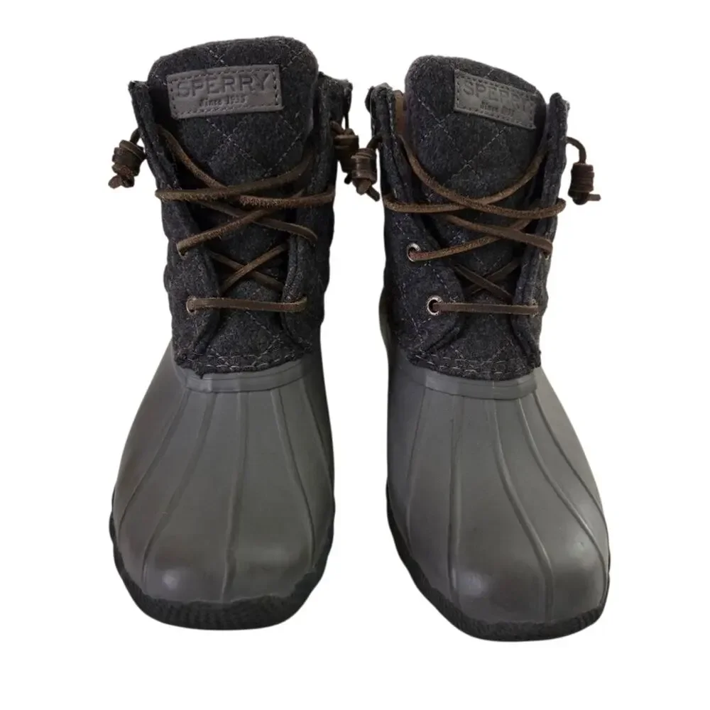 Sperry | Quilted Wool Leather Laces Saltwater Duck Boots Topsider Zipper Gray